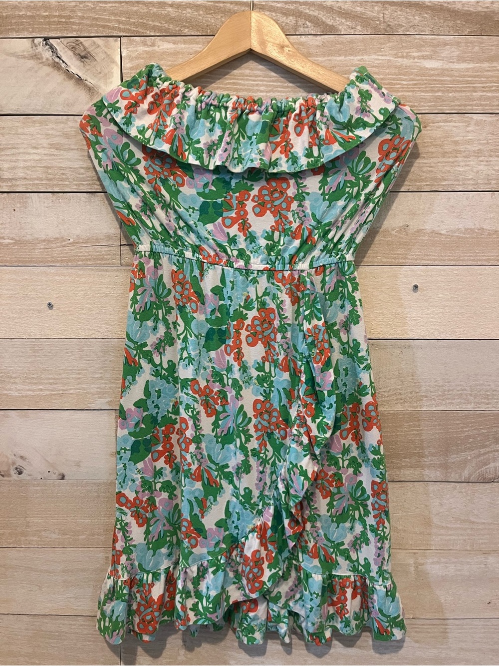 Lilly Pulitzer Strapless Ruffle Midi Dress in Green, Orange & White